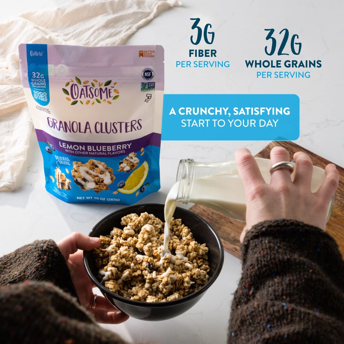 3 grams of fiber, and 32 grams of whole grains