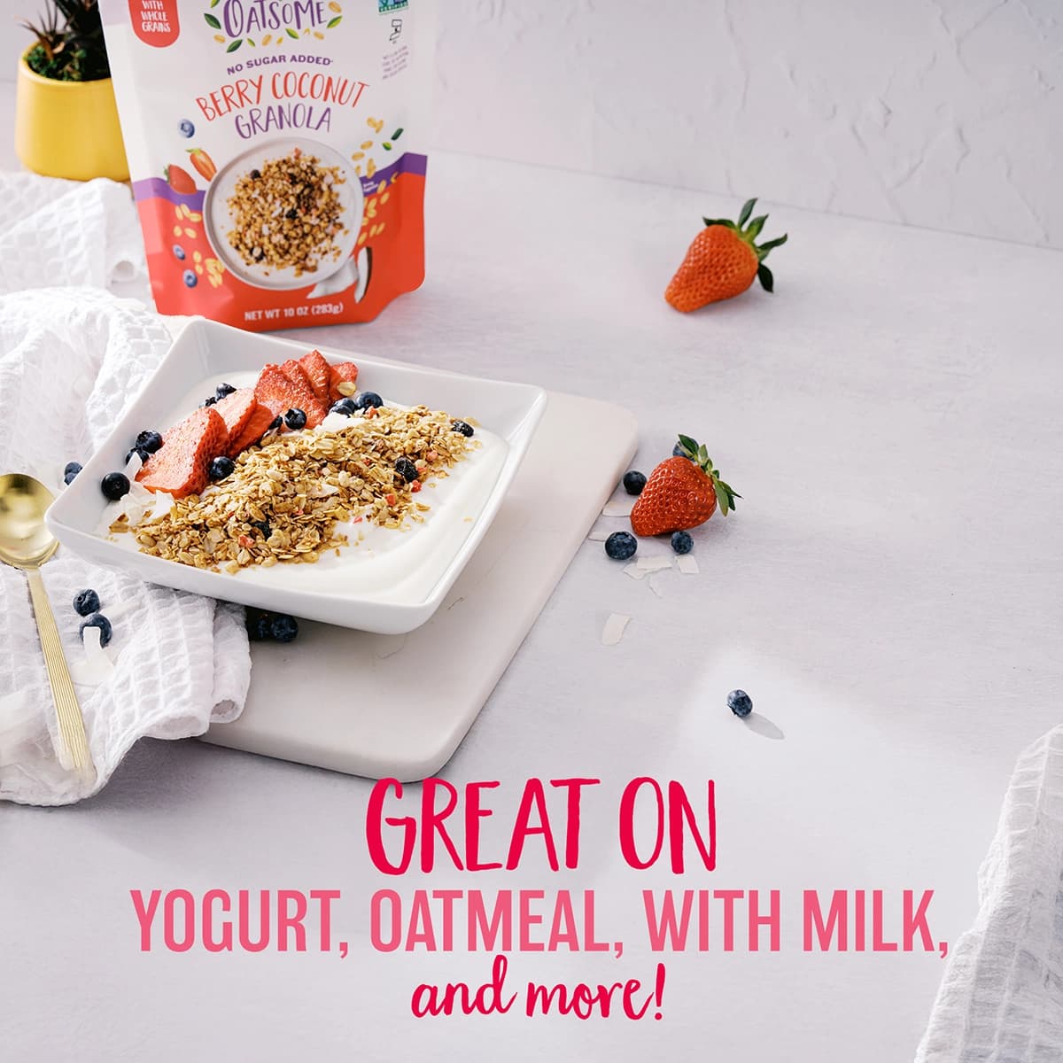 great on yogurt, oatmeal, with milk, and more!