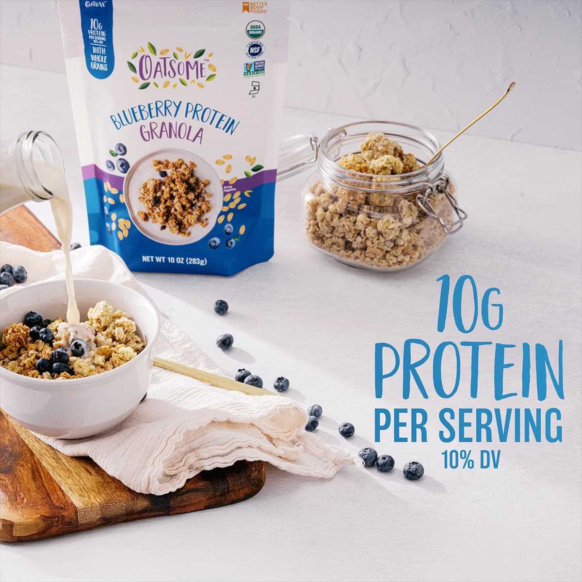 10 grams of protein label and image of product