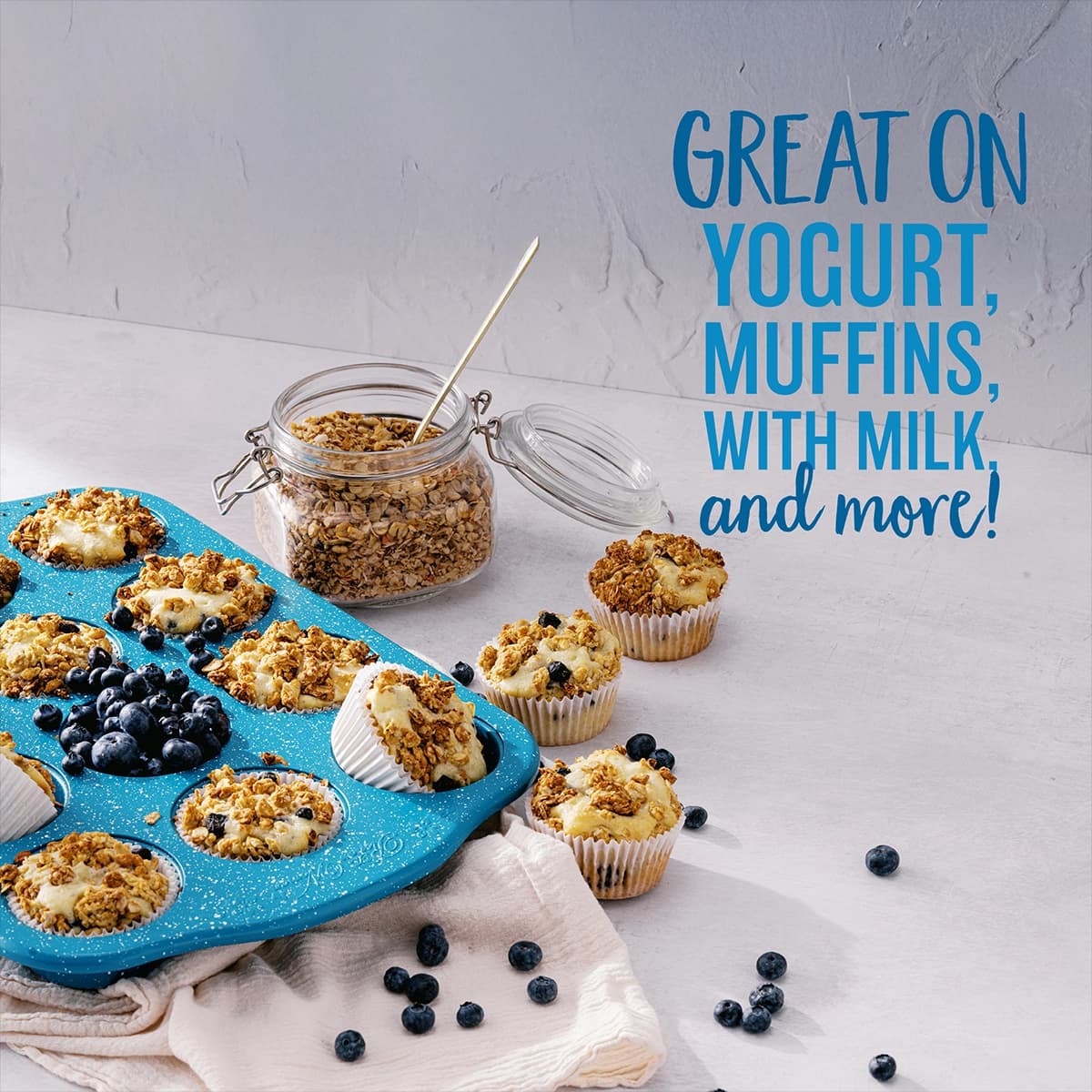 Blueberry muffins with product on top