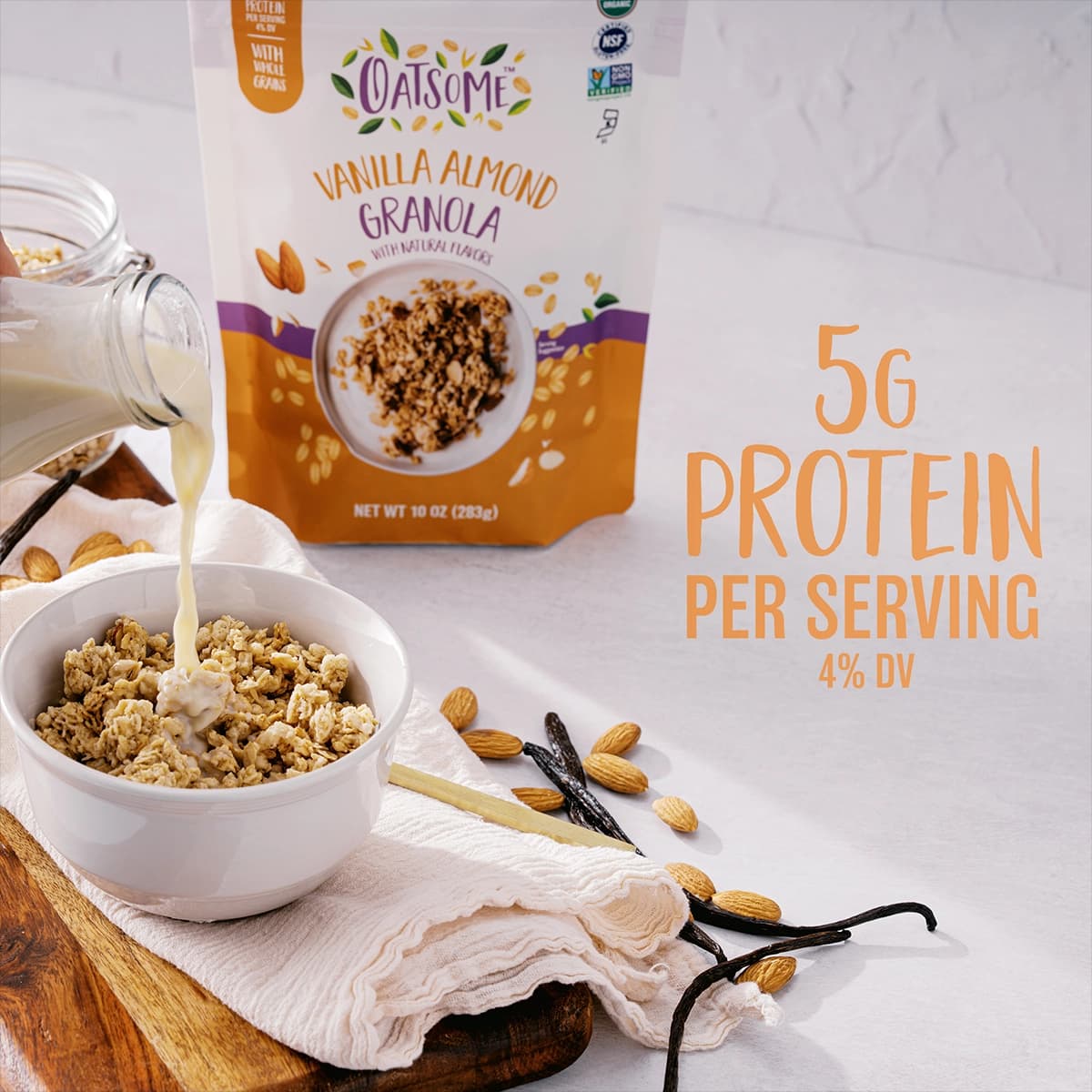 Product with milk, almonds, and real vanilla 