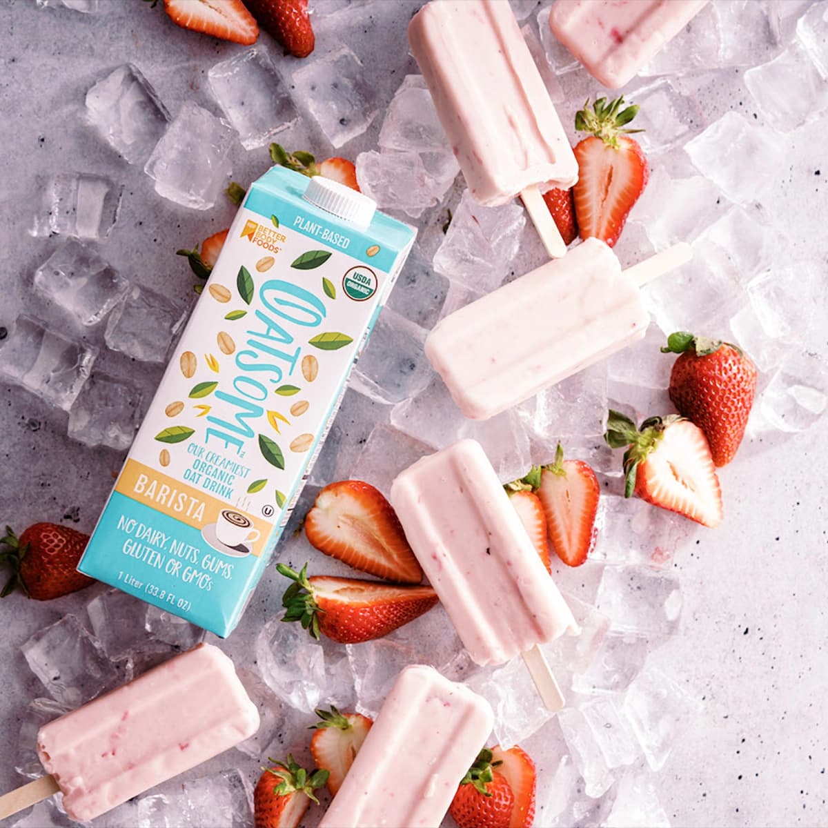 Strawberry Oat Milk Popsicles