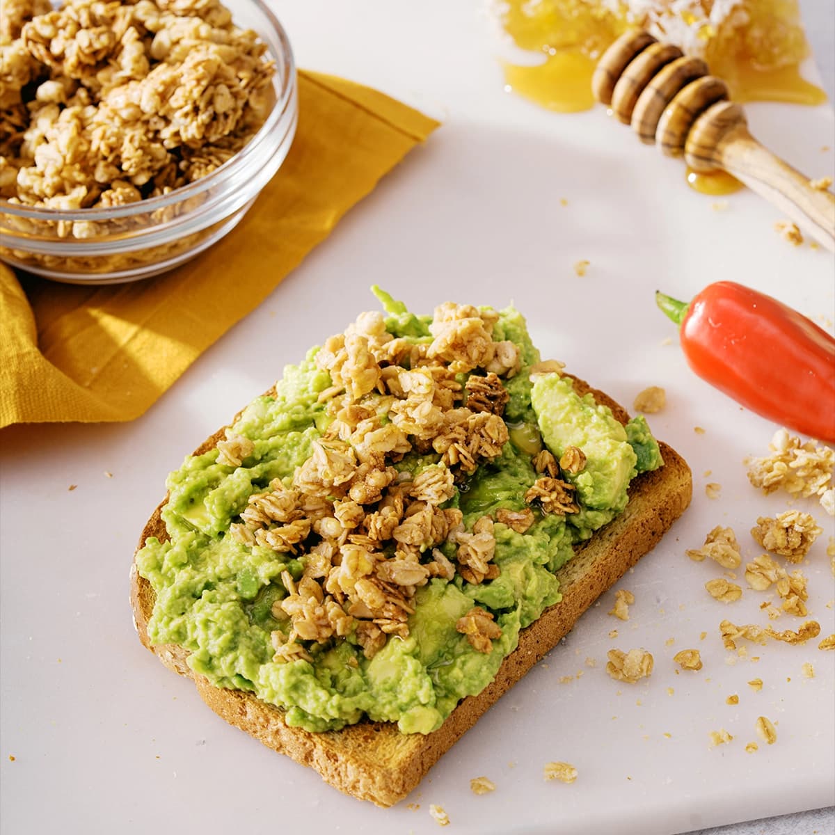 Hot Honey Granola Avocado Toast