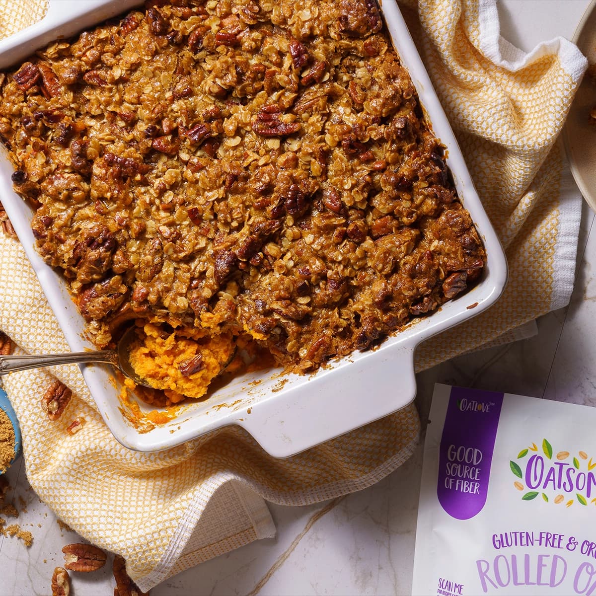 Sweet Potato Casserole with Oat Pecan Topping